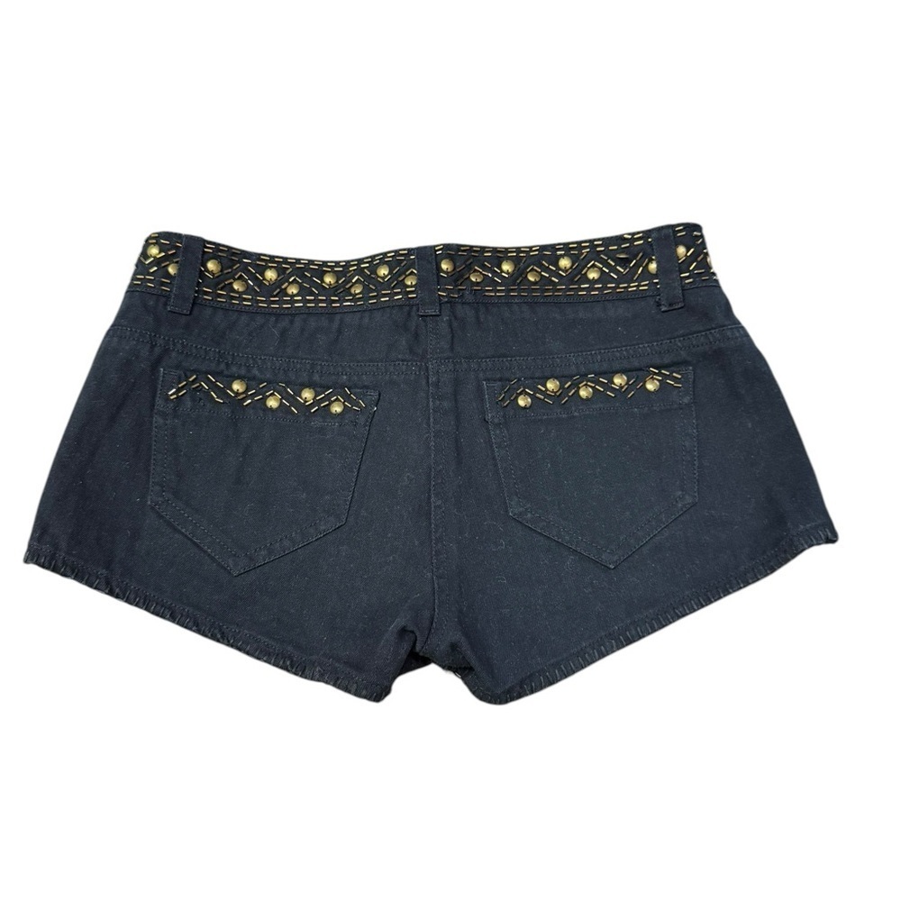 AMUSE SOCIETY.    Black and Gold Jean Shorts with Studded Embellishments - Picture 3 of 6